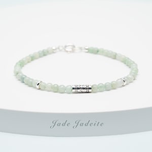 Delicato braccialetto in giada naturale da 3 mm in argento sterling • Bracciale minimalista con perline per donna • Pietre preziose curative e portafortuna • Bracciale fatto a mano