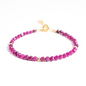 Natural Ruby Bracelet–Gold Filled or Sterling Silver, Dainty 3mm Gemstone Beads, Handmade July Birthstone Bracelet
