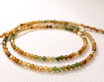 Gelb-grüner Turmalin Halskette-Gold Filled, Sterling Silber, Zierliche 2 mm Winzige Edelsteine. Oktober Geburtsstein.