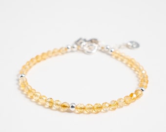 Natural Citrine Bracelet: 14K Gold Filled, Sterling Silver. Golden 4mm Gemstone Beads. Handmade November Birthstone Bracelet Gift for Her