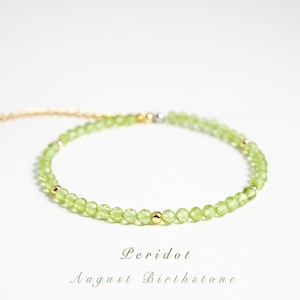 Dainty Peridot Gemstone Bracelet. Stackable Beaded Jewelry. Natural Green Peridot 3mm Crystals. August Birthstone Birthday Gift for Women