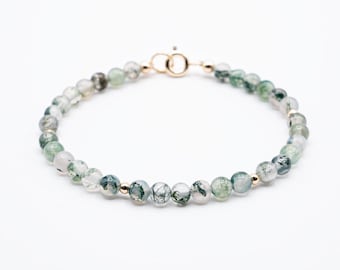 Moss Agate Bracelet-925 Sterling Silver, 14K Gold Fill, 4mm Natural Gemstone Beads, Handmade Dainty Minimalist Bracelet.