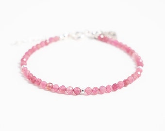 Dainty Tourmaline Bracelet • Genuine Pink Tourmaline Crystal Bracelet for Women in Gold & Sterling Silver • October Birthstone Birthday Gift