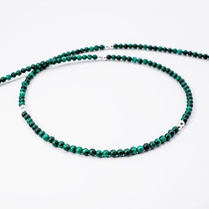 Natural Malachite Necklace. Beaded Tiny 2mm Green Malachite Gemstones. Dainty Necklace/ Choker. Minimalist Layering Necklace in Gold/Silver