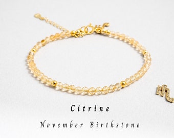 Delicate Natural Citrine Bracelet, November Gemstone Beaded Jewelry for Women, Genuine 4mm Citrine Crystals Bracelet, November Birthstone