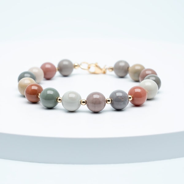 Natural Alashan/Alxa Agate Gemstone Bracelet. Beaded Genuine Multicolor Crystal Beads. Large 8mm Healing Stones for Rebalancing & Calming