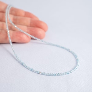 Dainty Blue Topaz Necklace/Choker. Natural Tiny 2mm High Quality Gemstones. Layering Beaded Stones. December Birthstone Birthday Gift