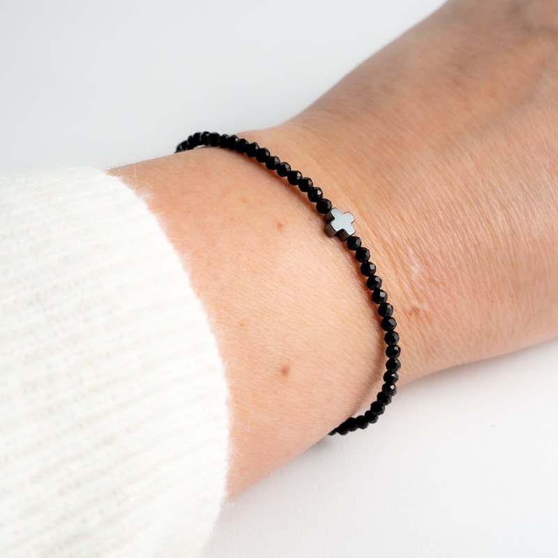 Silver Black Cross Bracelet - Etsy