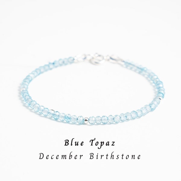 Dainty Blue Topaz Bracelet • Genuine Topaz Gemstone Bracelet for Women Sterling Silver/Gold Filled • December Birthstone Birthday Gift