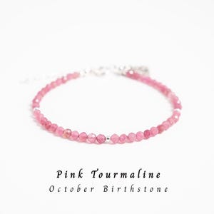 Dainty Tourmaline Bracelet • Genuine Pink Tourmaline Crystal Bracelet for Women in Gold & Sterling Silver • October Birthstone Birthday Gift