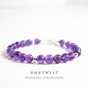 Natural Amethyst Gemstone Bracelet. Beaded 6mm Amethyst Crystals Bracelet Gold/Silver. February Birthstone Birthday Gift. Handmade Jewelry.