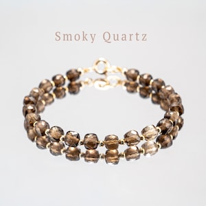 Smoky Quartz Bracelet Gold Filled, Sterling Silver, 4mm Beaded Cube Gemstones. Natural Brown Crystal Bracelet for Women Layering Jewelry