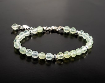 Prehnite Gemstone Bracelet. Beaded Adjustable Bracelet Gold/Silver. Handmade Stacking Crystal Bracelet. Genuine Natural Gemstone Jewelry.