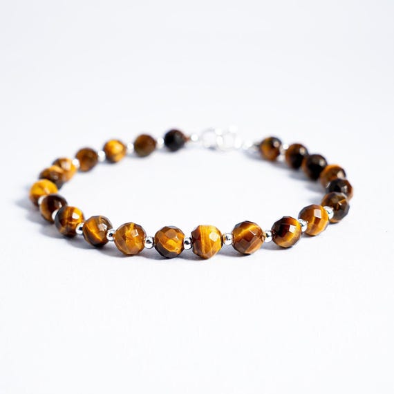Tiger Eye Beaded Bracelet: Sterling Silver or Gold Filled  Tiger’s Eye Bracelet Brown Natural Gemstone Sterling Silver Beaded handmade main image 0