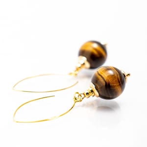 Dangle/Drop Tiger Eye Earrings with Gold Filled/Sterling Silver Extra-Large Hooks. Natural Yellow Tigers Eye Gemstone Earrings for Women.