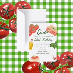 Editable Italian Birthday Invitation, Food Theme, Dinner Party, Digital Download, 5x7 and Phone Format, Corjl Template