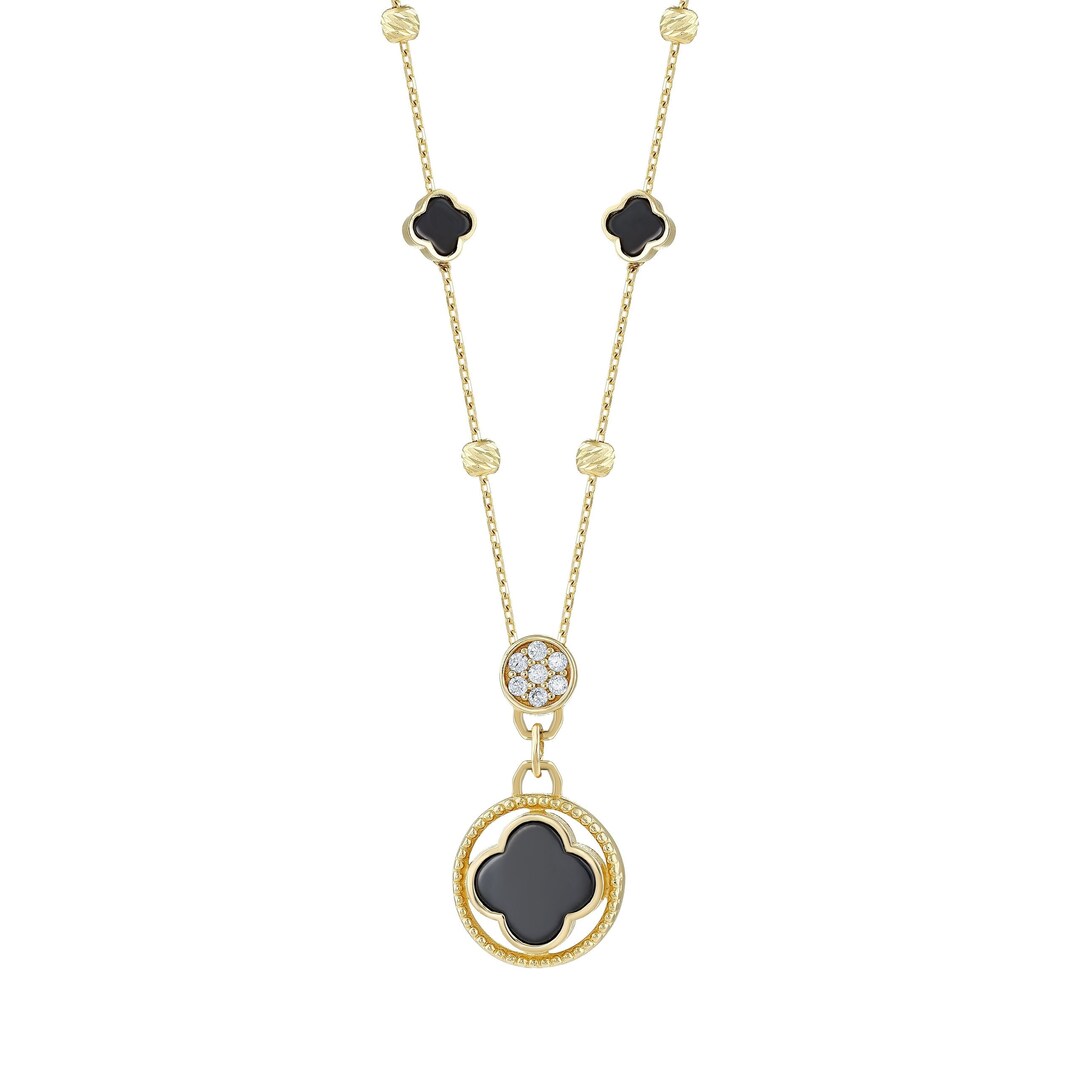 Four-leaf Clover Pendant With Solid Gold, Onyx and Zircon - Etsy