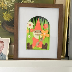 Paper Collage Gnome in Arched Frame