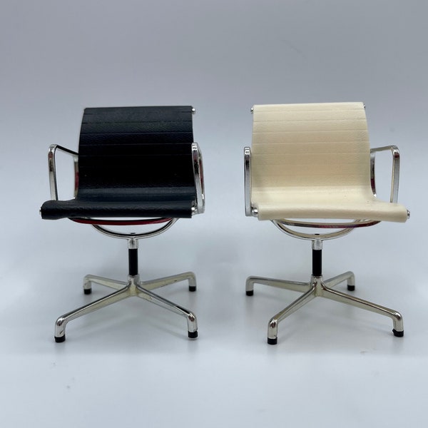 1:12 Scale Mini Aluminum Computer Chair - Dollhouse Furniture - Mid Century Modern Miniature Design - White and Black