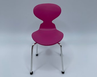 1:12 Scale Ant Chair by Arne Jacobsen, Miniature Pink MCM Style Chair, Mid Century Modern Dollhouse Miniature Chair, Pink