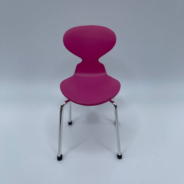 1:12 Scale Ant Chair by Arne Jacobsen, Miniature Pink MCM Style Chair, Mid Century Modern Dollhouse Miniature Chair, Pink