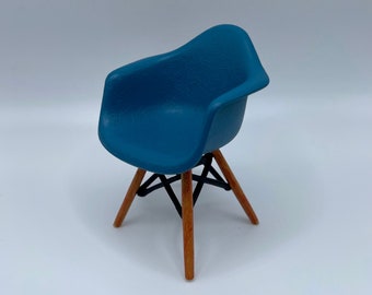 1:12 Scale Molded Arm Chair - Eiffel Tower Legs  - Mini Mid Century Modern Chair, Blue Miniature Mini Chair for Dollhouse, Doll Furniture