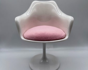 1:6 Scale Tulip Chair Miniature Mid Century Modern Acrylic Mini, MCM Design, Barbie Dollhouse Sized Miniature Chair - Pink