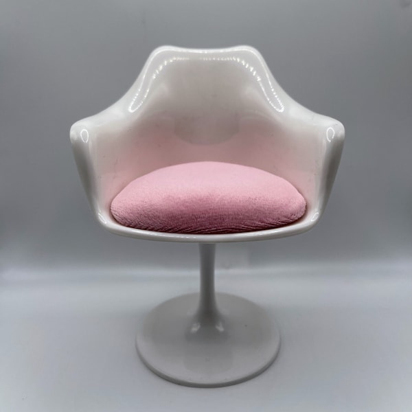 1:6 Scale Tulip Chair Miniature Mid Century Modern Acrylic Mini, MCM Design, Barbie Dollhouse Sized Miniature Chair - Pink