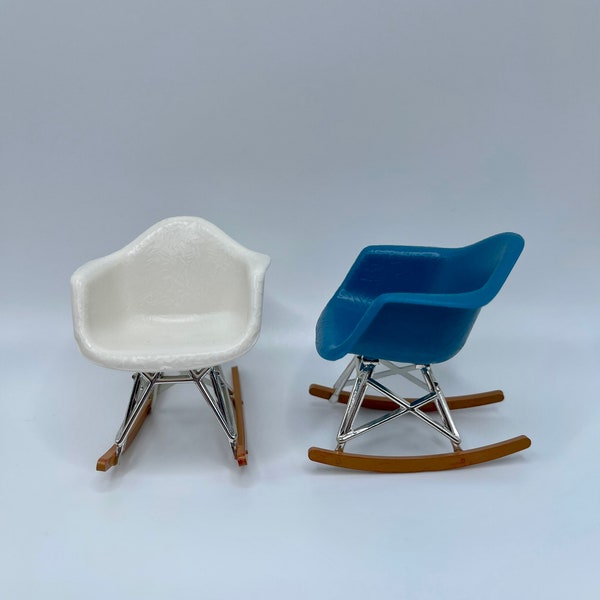 1:12 Scale Miniature Rocker Chair in Ultramarine Blue or White, Mini Designer Chair for Dollhouse, Designer Decor