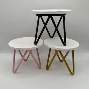 1:6 Scale Mini Side Table White Wood Top Metal Hairpin Legs, Black, Pink, Gold
