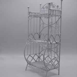 1:12 Scale White Wire Metal Baker’s Rack, Dollhouse Miniature Furniture, White