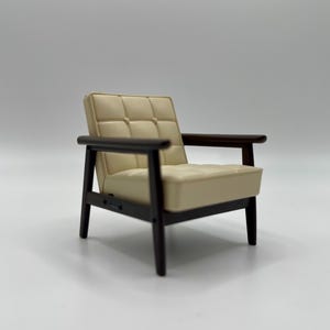 1:24 Scale Miniature Beige MCM Chair, Tiny Dollhouse Furniture, Capsule Toy Miniature, Black Chair, Doll Furniture, Living Room