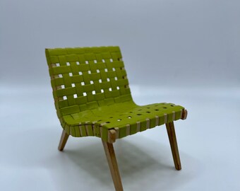 PRESALE - Miniature 1:12 Scale Risom Lounge Chair Designer's Chair Volume 5 No.6 Miniature Green MCM Woven Style Chair