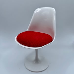 1:6 Scale Miniature Tulip Chair Mid Century Modern Acrylic Mini, MCM Design, Barbie Dollhouse Sized Miniature Chair - White and Red
