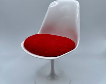 1:6 Scale Miniature Tulip Chair Mid Century Modern Acrylic Mini, MCM Design, Barbie Dollhouse Sized Miniature Chair - White and Red