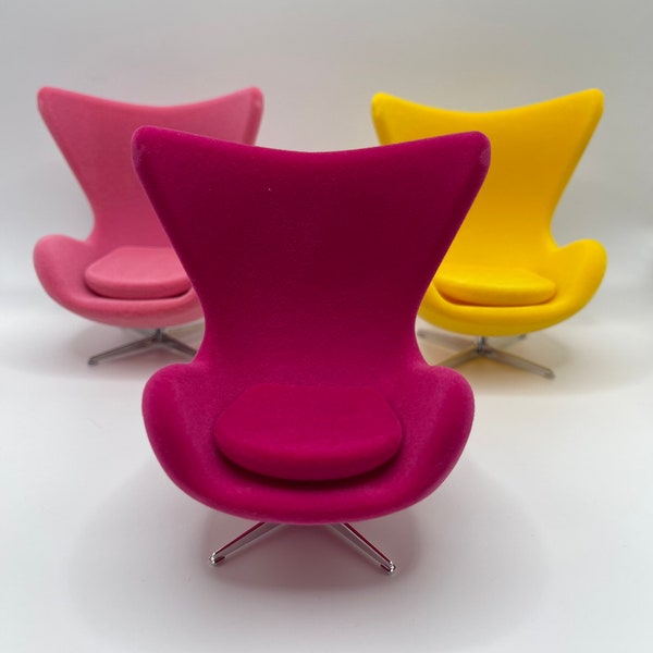 1:12 Scale Miniature MCM Egg Chair -Arne Jacobsen Inspired -Vintage Designer Mini Armchair in Pink or Yellow - Mid Century Dollhouse