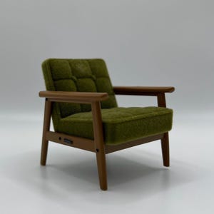 1:24 Scale Miniature Green MCM Chair, Tiny Dollhouse Furniture, Capsule Toy Miniature, Green Chair, Velvet Doll Furniture, Living Room