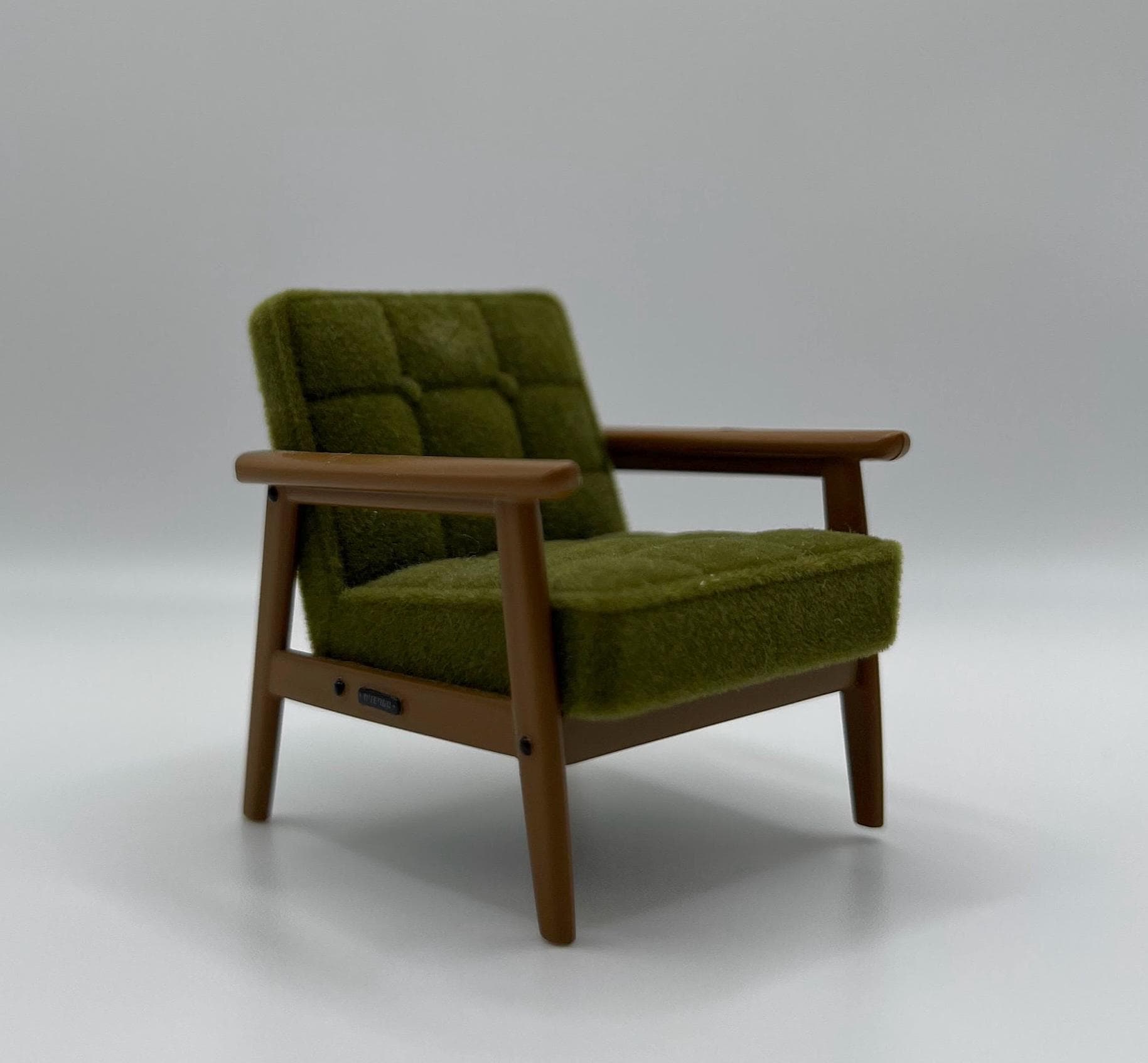 1:24 Scale Miniature Green MCM Chair, Tiny Dollhouse Furniture, Capsule Toy Miniature, Green Chair, Velvet Doll Furniture, Living Room