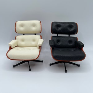 1:12 Scale Miniature MCM Lounge Chair, Black and White, Mid Century Modern - Famous Design, No Ottoman