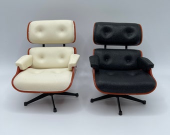 1:12 Scale Miniature MCM Lounge Chair, Black and White, Mid Century Modern - Famous Design, No Ottoman