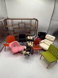 RESTOCKED Damaged 1:12 Scale Miniature MCM Chairs, Mid Century Modern - Eame Chair, Eiffel Tower Dowel Legs, Ball Chair, Accent Chair