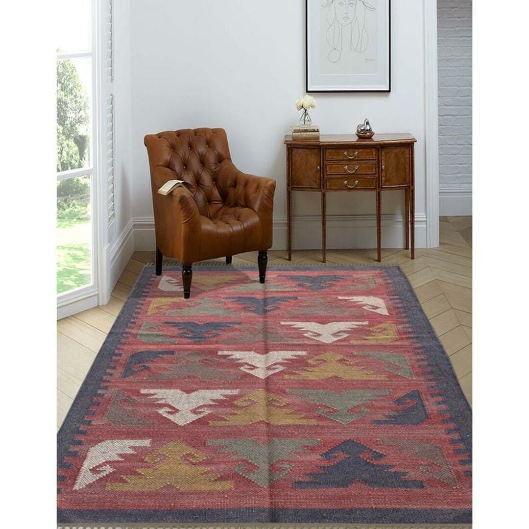 Wool Jute Rug Living Room Rug handmade Area Rug indoor