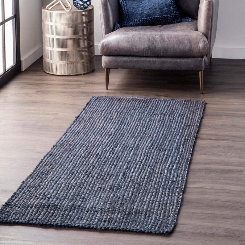 BohemianRugsCafe Navy Blue Area Jute Rug For Bedroom Etsy