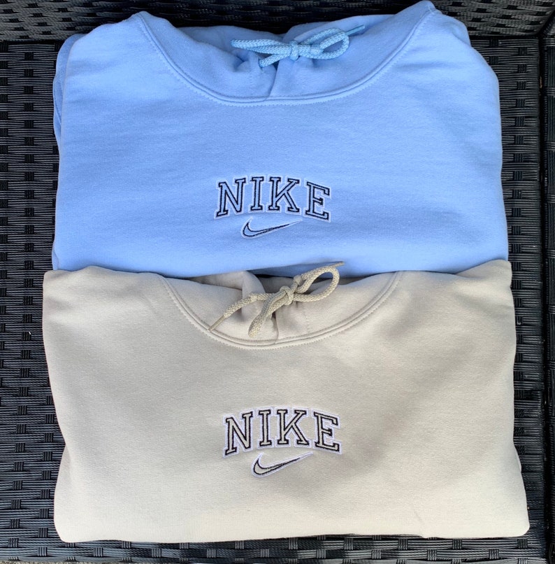 Handmade Embroidered Nike Hoodie Vintage Inspired Spellout Etsy