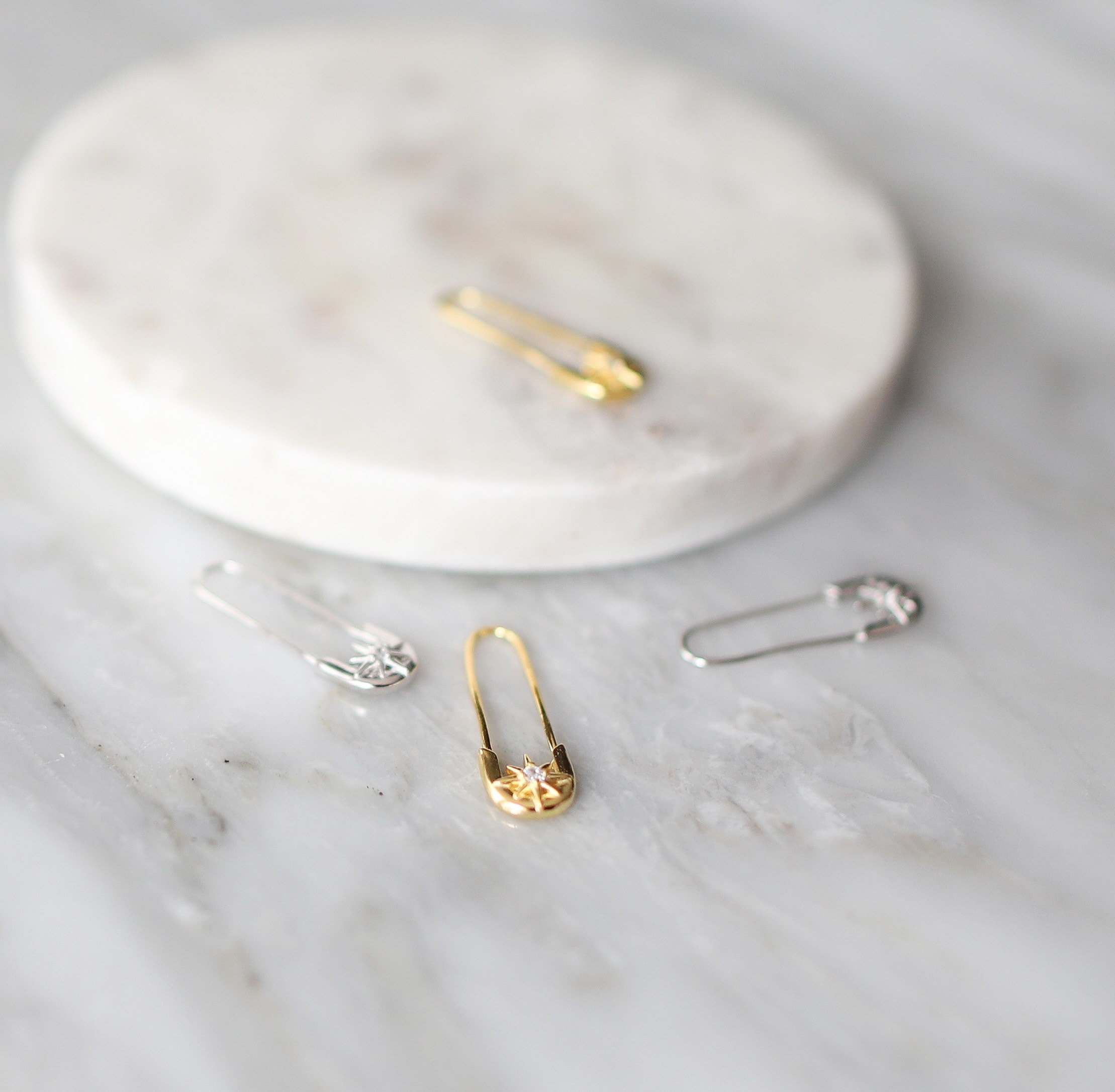 Diamond Safety Pin Earrings 18K Gold Safety Pin Earrings or Etsy