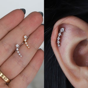 18k Gold Ear Climber, Helix Jewelry, Dainty Cartilage Climber, thin climber, CZ, Hypoallergenic, Ear Crawler