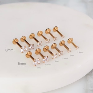 Dos plat diamant 16 g, clou labret, clou tragus, clou de lobe, bijoux de cartilage, filetage interne, anneau pour les lèvres, hélice avant, lèvre Monroe