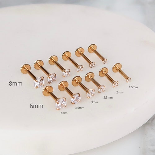 3-Piece Gold Prong Set With CZ Star - Bioflex Push-In Ear Cartilage & Labret Studs 6 thumbnail image