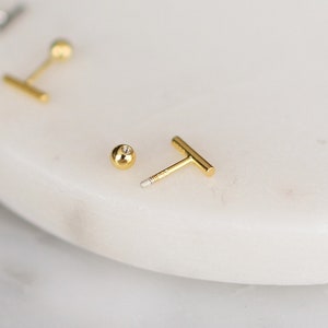 Tiny Bar Earrings 18K Gold Plated Sterling Silver. Thin and Dainty Hypoallergenic Earrings