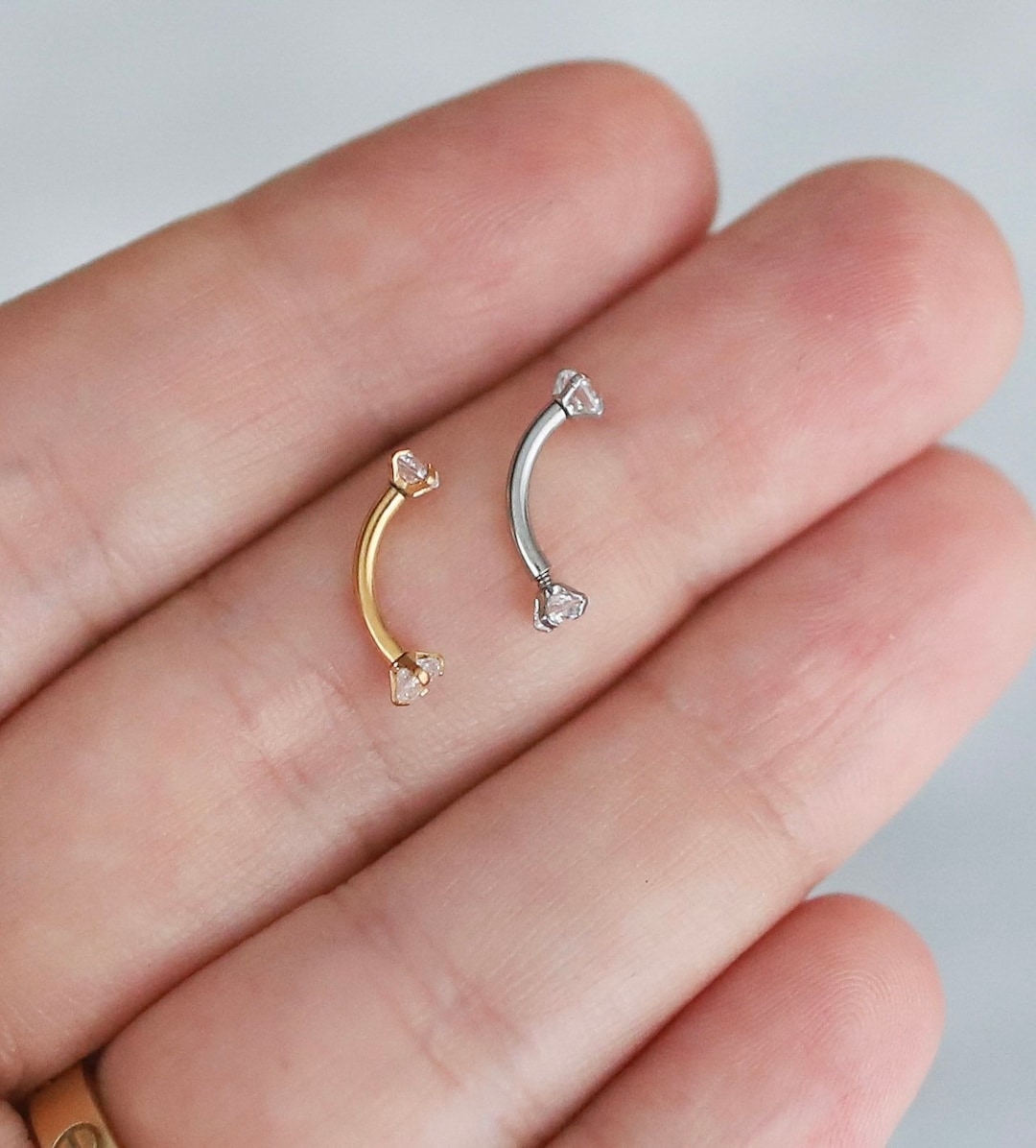 Gold/silver Diamond Rook Piercing Curved Barbell, Cubic Zirconia Rook ...